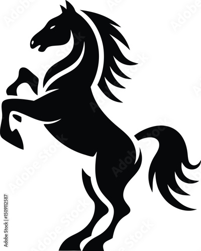 Black horse rearing isolated on white background