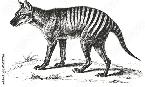 The Last Trace: Stylized Thylacine Art linework ink sketch hand drawn pen drawing vector illustration background
