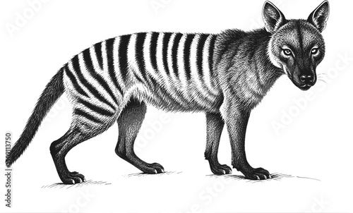 Striped Shadow: Minimalist Thylacine linework ink sketch hand drawn pen drawing vector illustration background