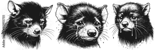 Cry Tasmanian devil sadness linework ink sketch hand drawn pen drawing vector illustration background