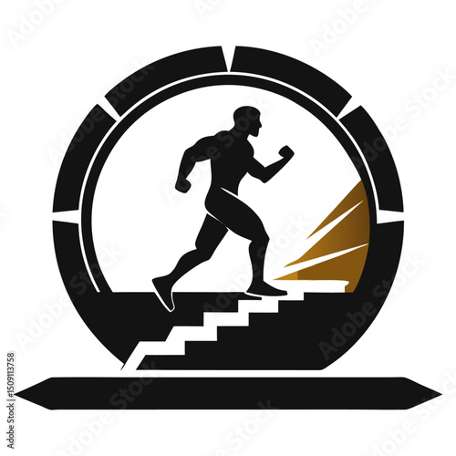 Running person silhouette on a street in a sporty vector style