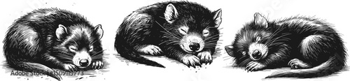 Sleeping Tasmanian devil linework ink sketch hand drawn pen drawing vector illustration background