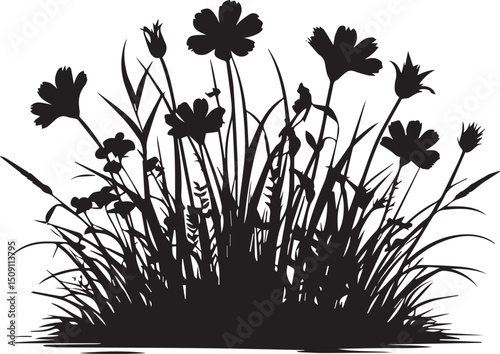 Black grass border silhouette vector isolated on white background