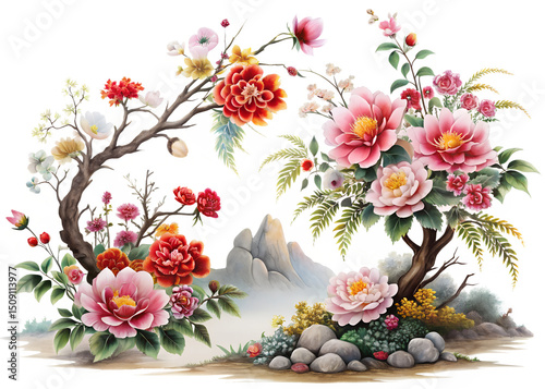bouquet of flowers  isolated on white background.PNG Transparent file type with high definition picture quality available.