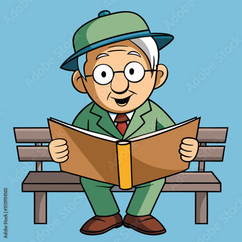 Elderly man reading newspaper peacefully on a park bench