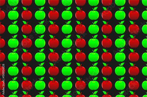 Green and red apples seamless pattern background. Vector illustration.