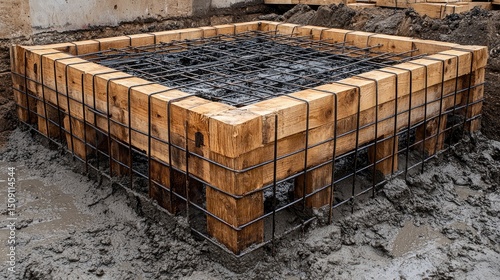 Wallpaper Mural Square concrete foundation formwork with reinforcing steel. Torontodigital.ca