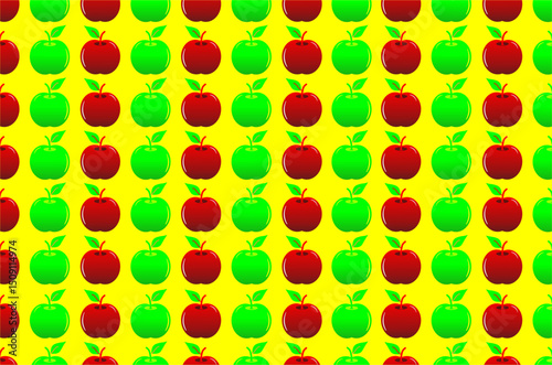 Green and red apples seamless pattern background. Vector illustration.