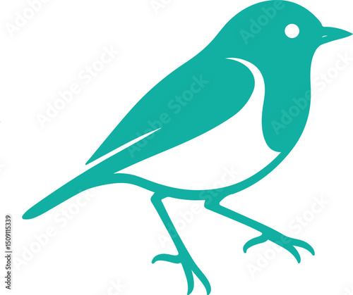 Cute vector illustration of a black bird sitting on a branch in winter photo