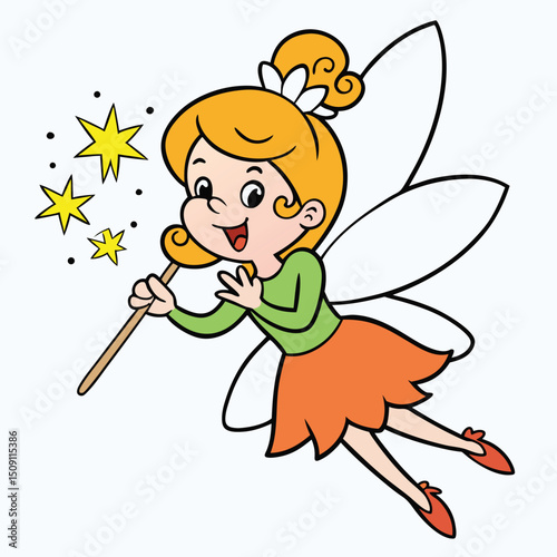 Whimsical fairy blowing magical sparkles from her hands in moonlit garden