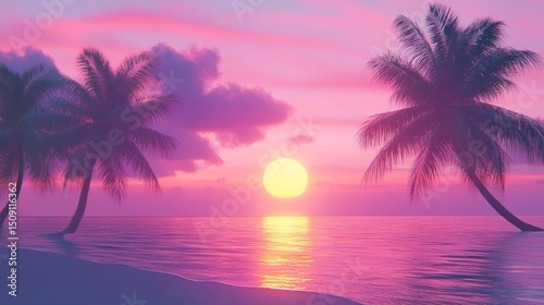 Pink Paradise Sunset: Tropical Beach Serenity