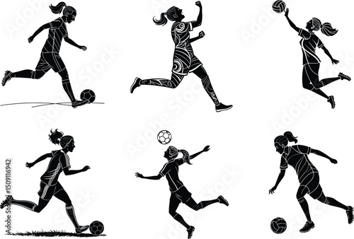 Dynamic Women's Soccer Action Powerful Silhouettes of Female Athletes in Motion