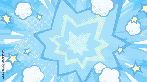 ポップな衝撃のエフェクトの背景イラスト_水色_16:9