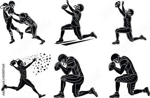 American Football Action Dynamic Silhouettes of Players in Motion