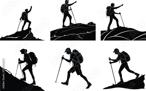 Silhouette Illustrations Hikers Conquering Mountain Peaks