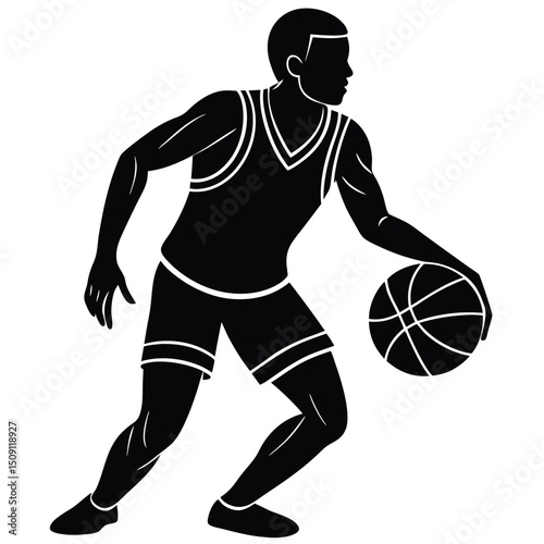 Dynamic Silhouette of a Basketball Player Vector Illustration for Sports Designs