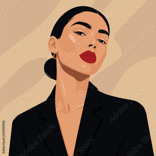 Vector fashion portrait of a beautiful woman in minimal flat style. Ideal for branding, magazines, cosmetic ads and editorial design.