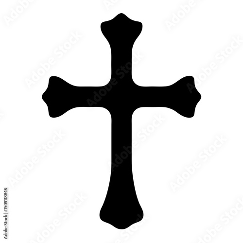 Simple black silhouette of a stylized Christian cross on white background