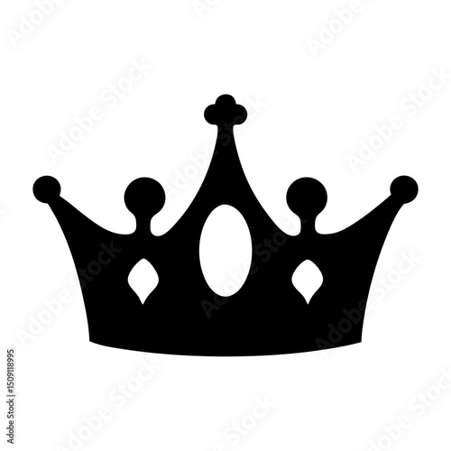 A simple graphic silhouette of a royal crown on a white background