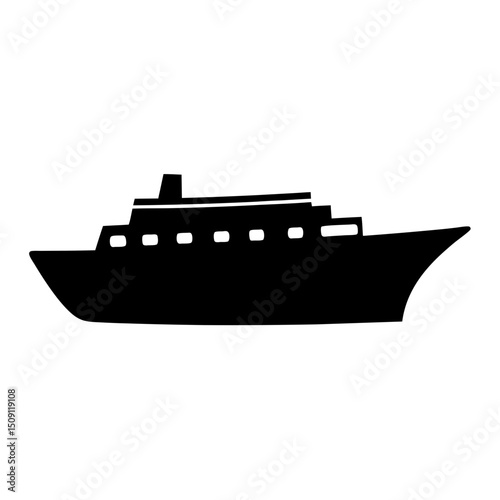 Stylized black silhouette illustration of a large cruise ship on white