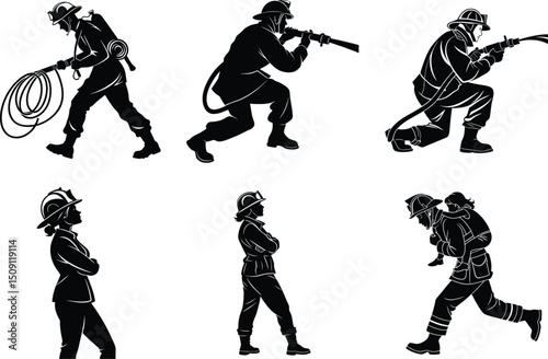 Firefighter Silhouettes A Collection of Action Poses and Static Figures