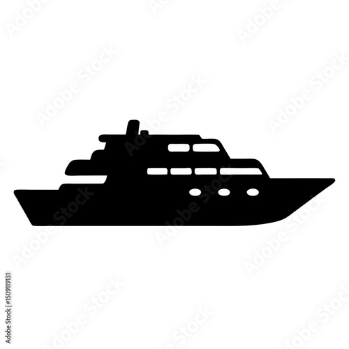 Silhouette of a Luxury Motor Yacht at Sea, Black and White Render
