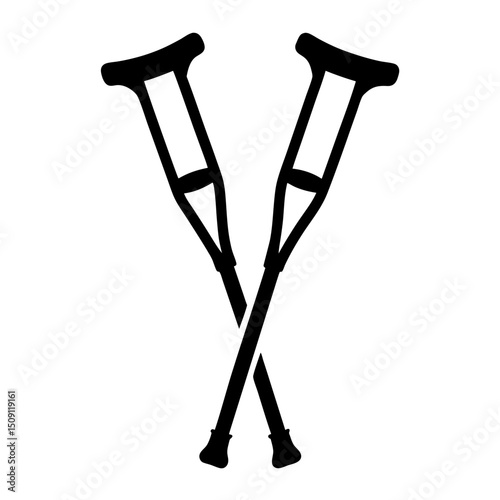 Crisscrossed crutches in black silhouette, indicating injury, mobility assistance, or recovery