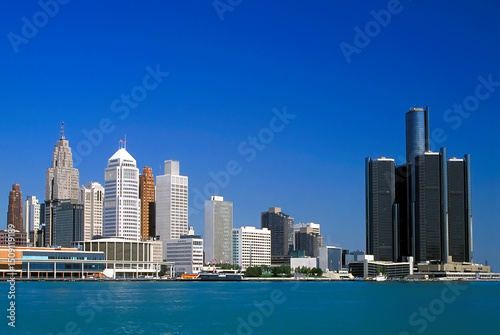 Detroit Michigan skyline With General Motors World headquarters in the tallest tower in the Renaissance Center i. Created 05.30.25