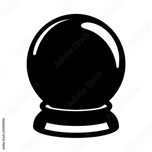 Dramatic Black Fortune Teller Crystal Ball with Reflections and Detailed Base