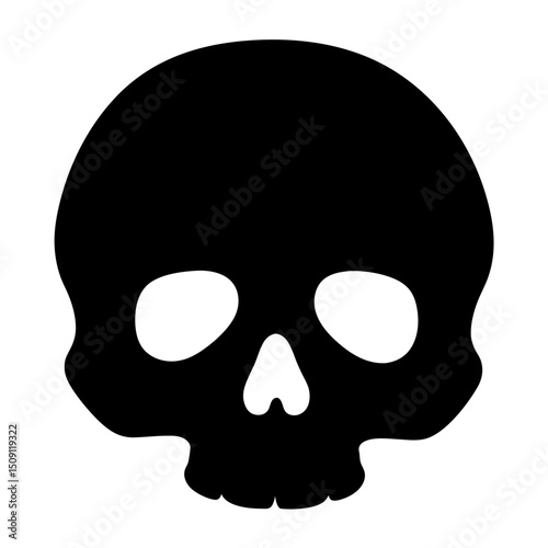Simple black skull graphic illustration on a white background creating a stark contrast