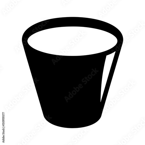 Silhouette image showing a black bucket filled with white substance on white background