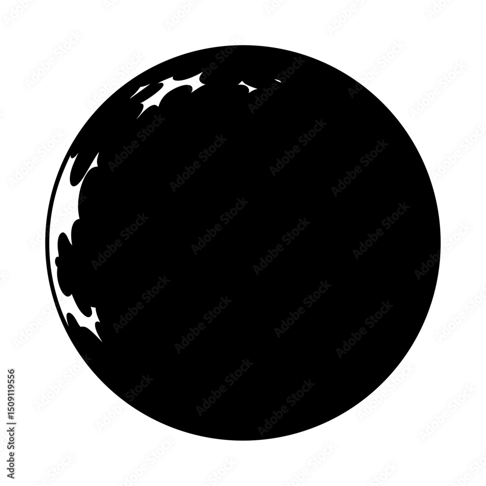 Black Sphere with Uneven Edges on One Side, Indicative of Shadow