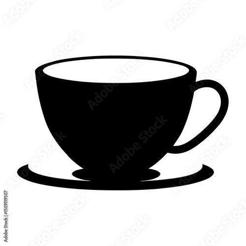 Monochrome illustration of a cup and saucer perfect for coffee or tea
