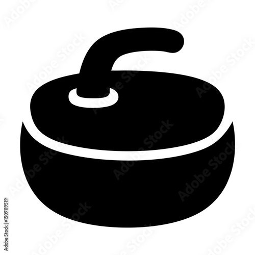 Silhouette of a curling stone with a handle, emphasizing its solid design