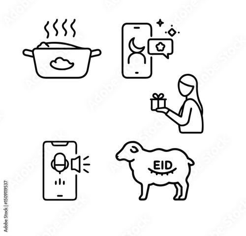 vector illustration of a set of icons of Eid animals icon