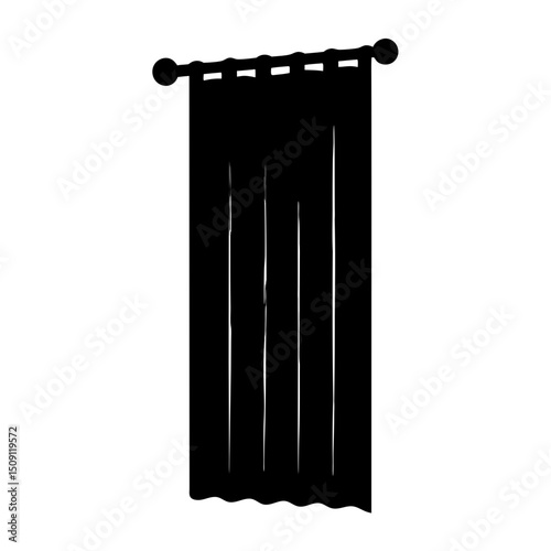 Silhouette of single curtain panel hanging from a rod with finials