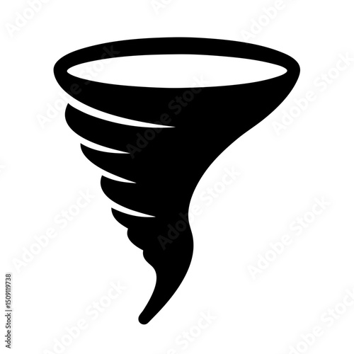 Simple and bold black graphic of a tornado disaster symbol design