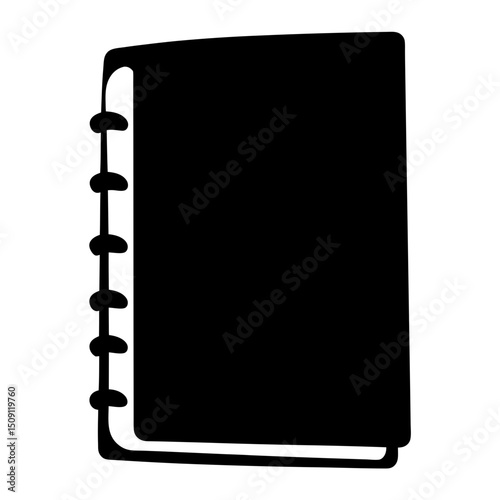 Silhouette of a black spiral bound notebook for notes and journaling