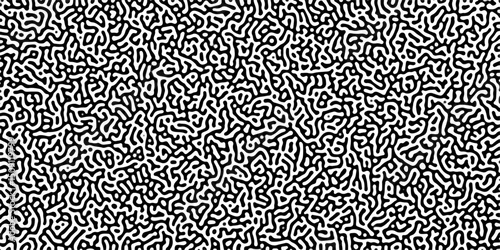Turing reaction diffusion monochrome seamless pattern with chaotic motion .Linear design with biological shapes. Organic lines in memphis. abstract turing organic wallpaper background .	