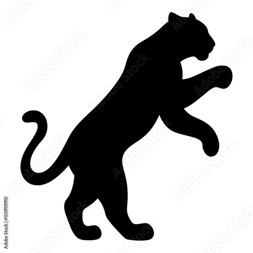 Black silhouette of a panther standing up, looking to the right, isolated