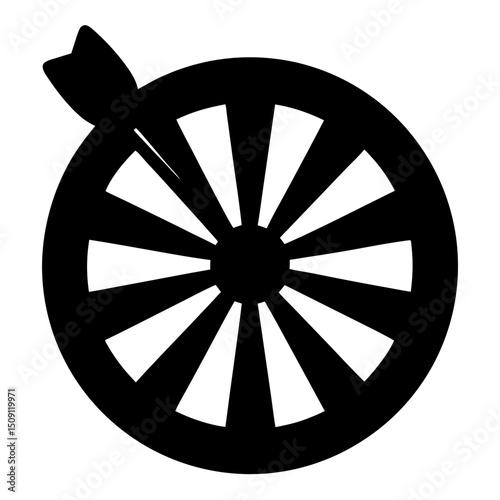 Monochrome dartboard with arrow representing precision, accuracy, and success in target achievement