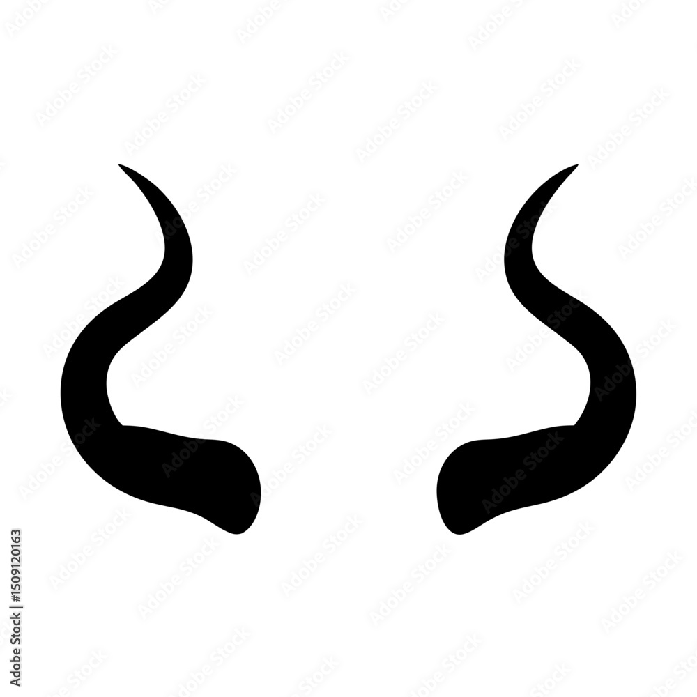 Obraz premium Devilish Pair of Black Curled Horns Against a White Background