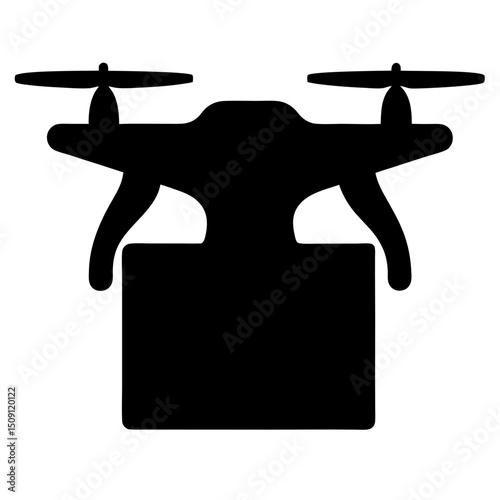 Black silhouette of a drone carrying a package for delivery service