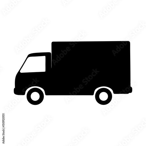 Silhouette of a delivery truck showcasing transportation and logistical operations in black
