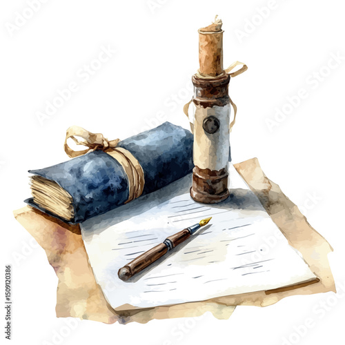 Research Paper, watercolor vector, high quality, isolated on a white background.