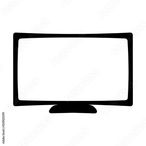 Stylized black and white silhouette of a curved screen television monitor