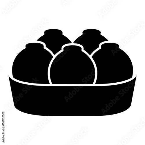 Five Gourds Displayed in a Bowl Arrangement, Black and White Silhouette