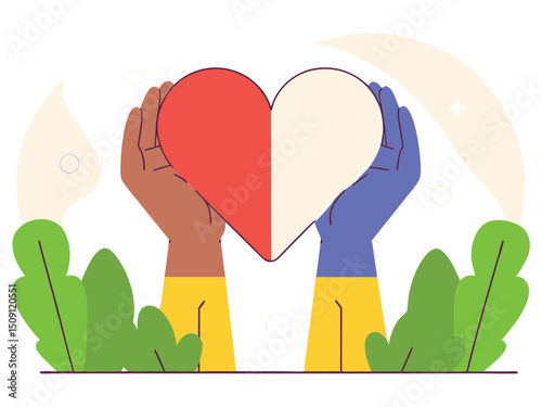 United Hands Holding a Shared Heart Symbol of Unity and Compassion Vector Illustration