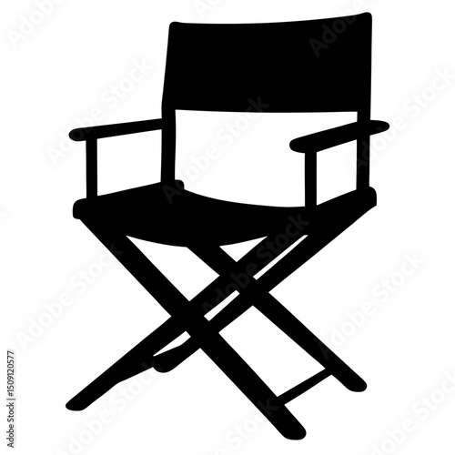 Simple black silhouette of a classic film director's chair isolated on white