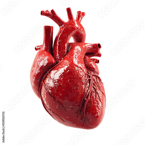 Realistic human heart with detailed veins and arteries, showcasing anatomical structure and texture photo